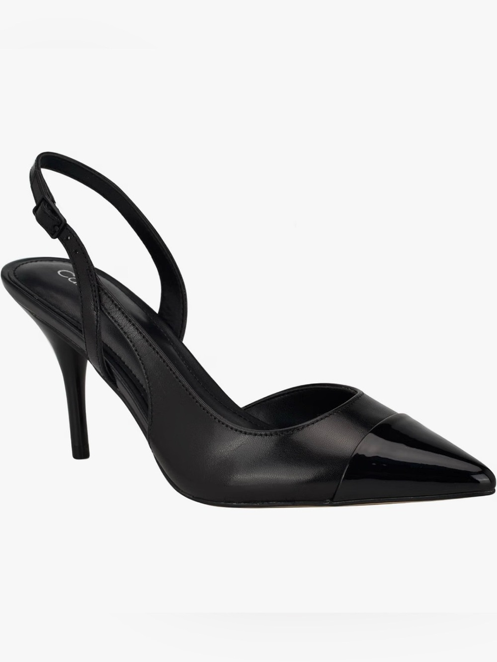 New w/o Box $109 Calvin Klein Corinny Slingback Captoe Heels 9 Black Leather